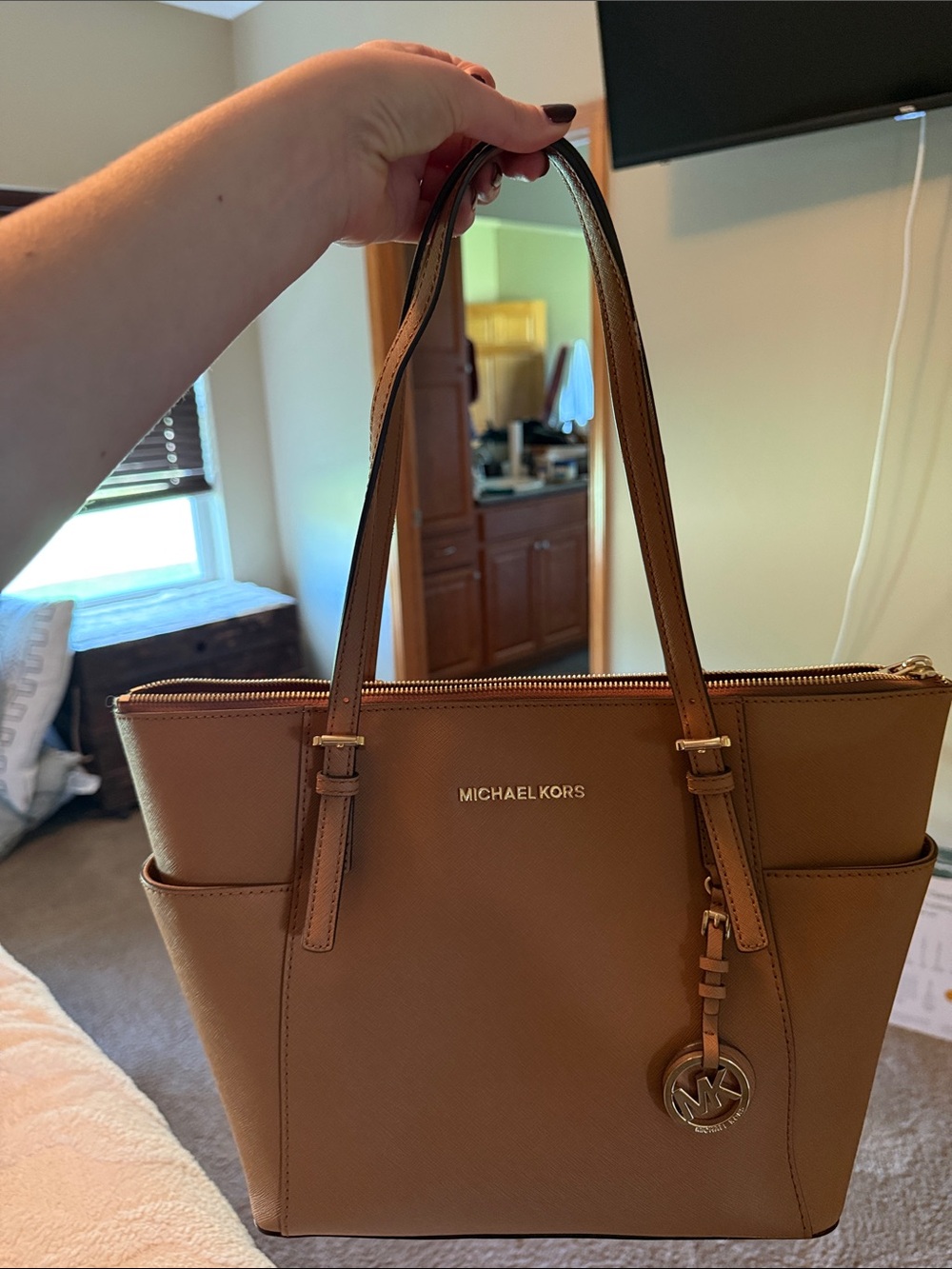 Michael Kors Saffiano Leather Tote with Gold Logo Charm